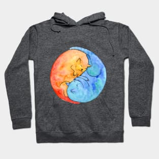 cat friends yin yang watercolor Hoodie